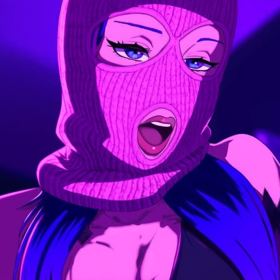 Stylized neon portrait of the moggersha character
